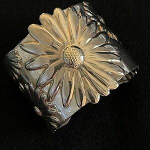 925 Silver 2” Flower Cuff Bracelet